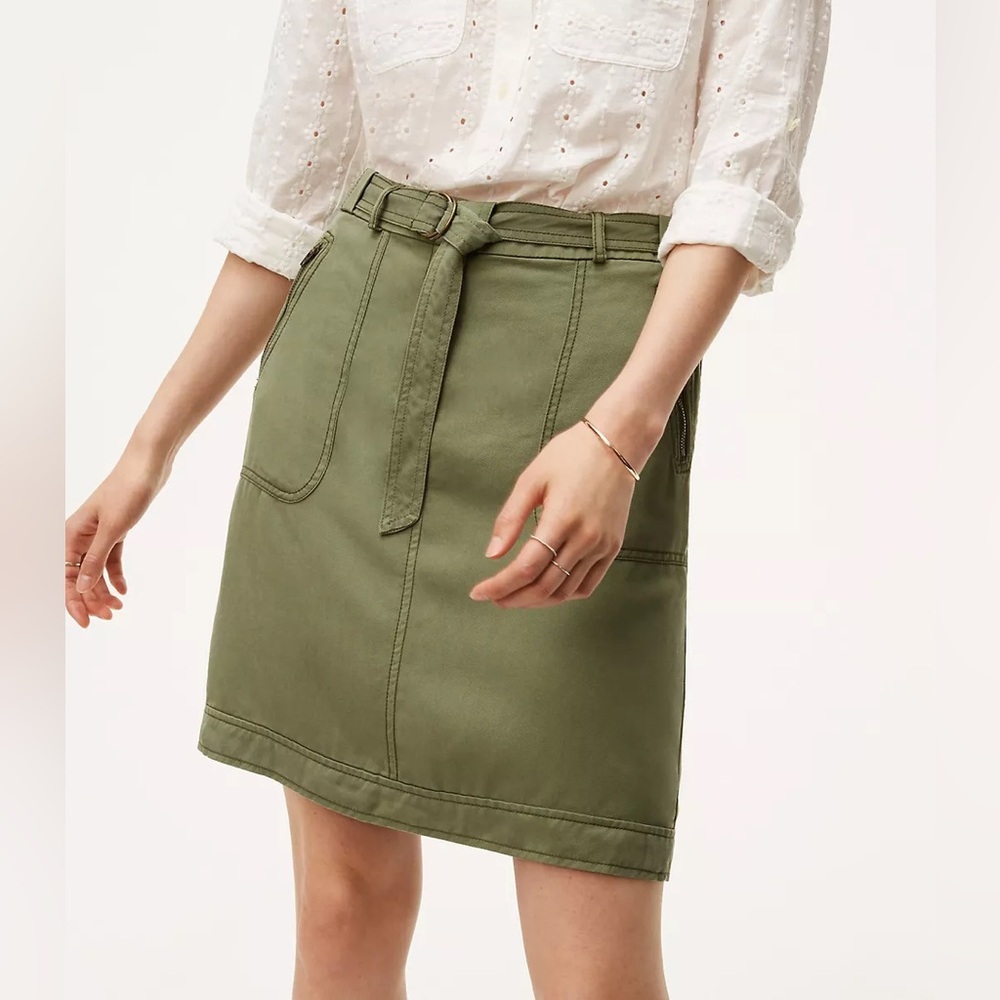 Ann Taylor LOFT Belted Cargo Skirt in Olive Green